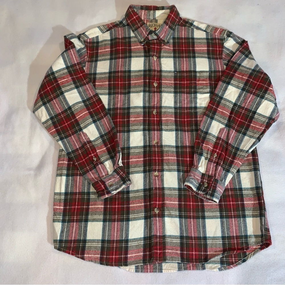 RedHead Plaid Flannel Long Sleeve Shirt Button Up Men's Sz Large Dark Green/Red